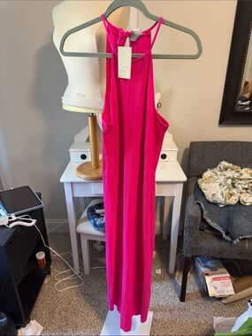 a new day Bright Hot Pink Pleated Maxi Dress